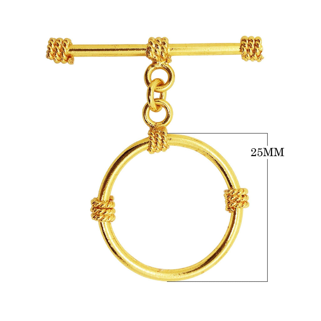 TG-152-25MM 18K Gold Overlay Simple & Elegant Twisted Wire Toggle Beads Bali Designs Inc 