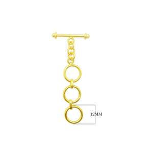 18K Gold Overlay Triple Ring Toggle Clasp with polished golden finish, handcrafted in India