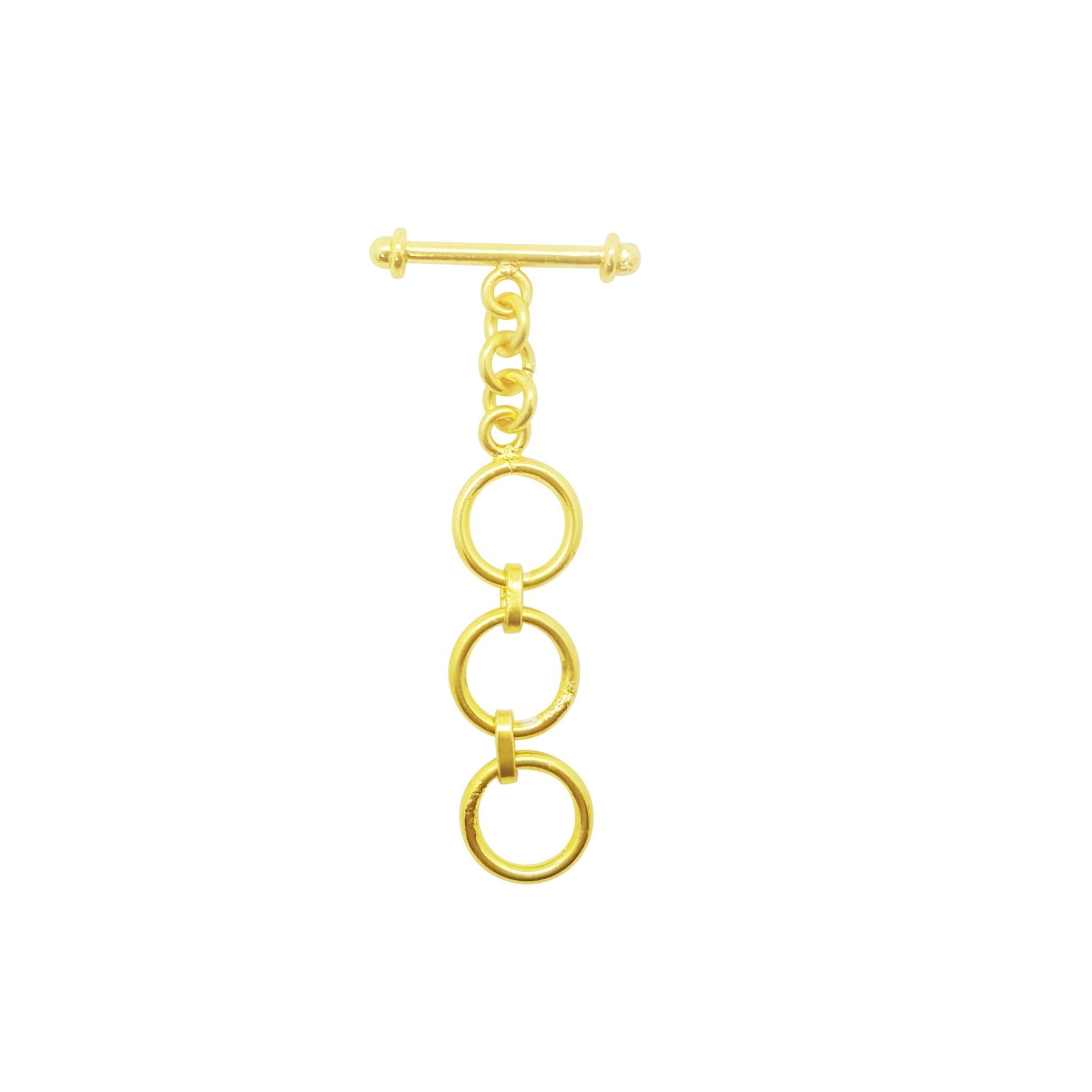 18K Gold Overlay Triple Ring Toggle Clasp with polished golden finish, handcrafted in India