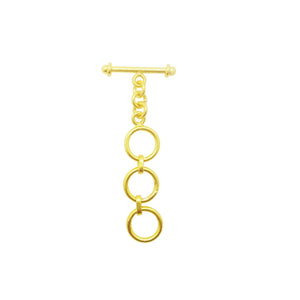 18K Gold Overlay Triple Ring Toggle Clasp with polished golden finish, handcrafted in India