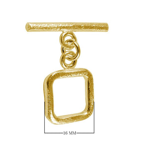 18K Gold Overlay Square Toggle Clasp with textured golden finish, handcrafted in India