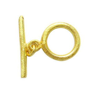 18K Gold Overlay Textured Round Toggle Clasp with polished golden finish, handcrafted in India