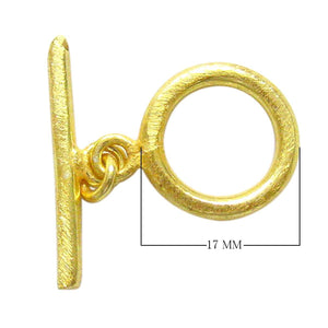 18K Gold Overlay Textured Round Toggle Clasp with polished golden finish, handcrafted in India