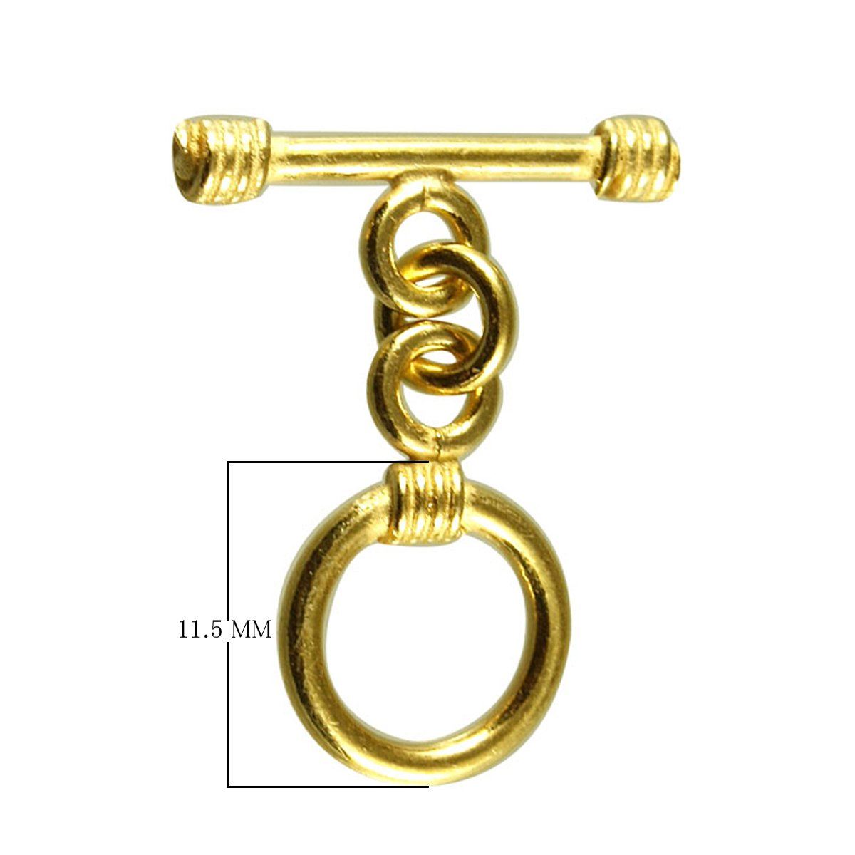18K Gold Overlay Ringed Bar Toggle Clasp with polished golden finish, handcrafted in India