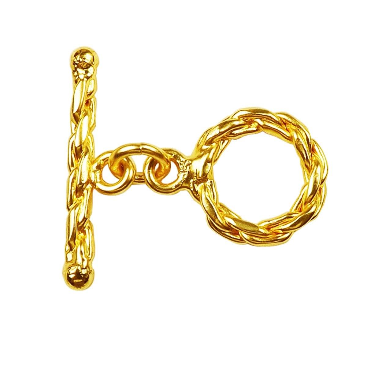18K Gold Overlay Braided Toggle Clasp with polished golden finish, handcrafted in India