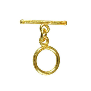 18K Gold Overlay Textured Toggle Clasp with polished golden finish, handcrafted in India