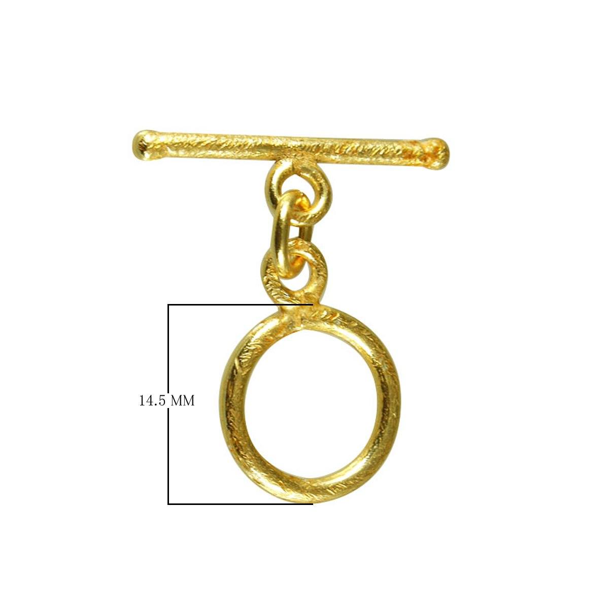 18K Gold Overlay Textured Toggle Clasp with polished golden finish, handcrafted in India