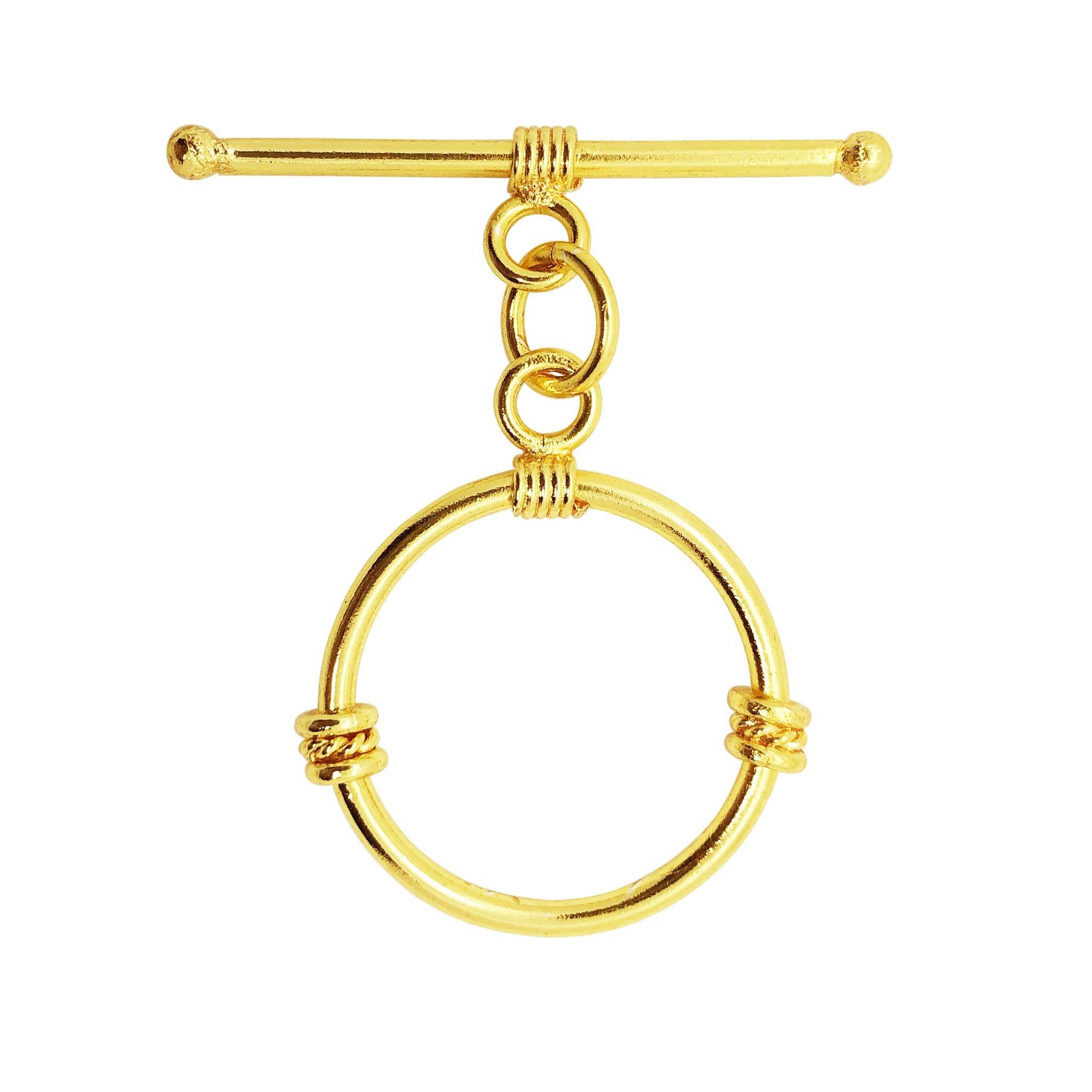 18K Gold Overlay Round Toggle Clasp with wire detailing, handcrafted in India