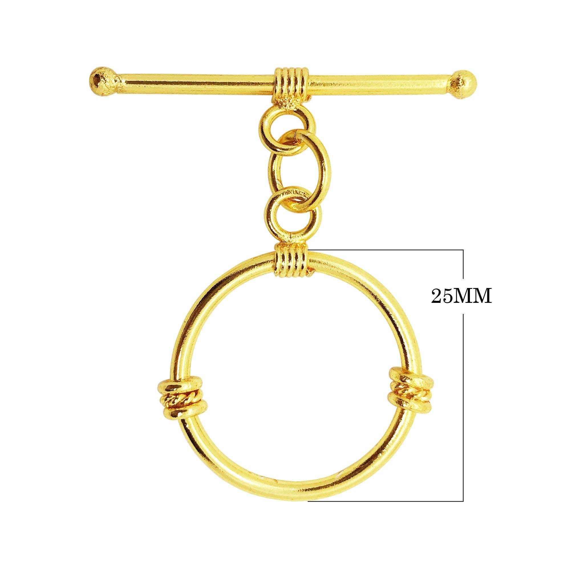 18K Gold Overlay Round Toggle Clasp with wire detailing, handcrafted in India