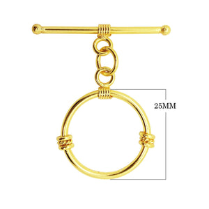 18K Gold Overlay Round Toggle Clasp with wire detailing, handcrafted in India