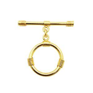 18K Gold Overlay Wire-Wrapped Round Toggle Clasp with polished golden finish, handcrafted in India