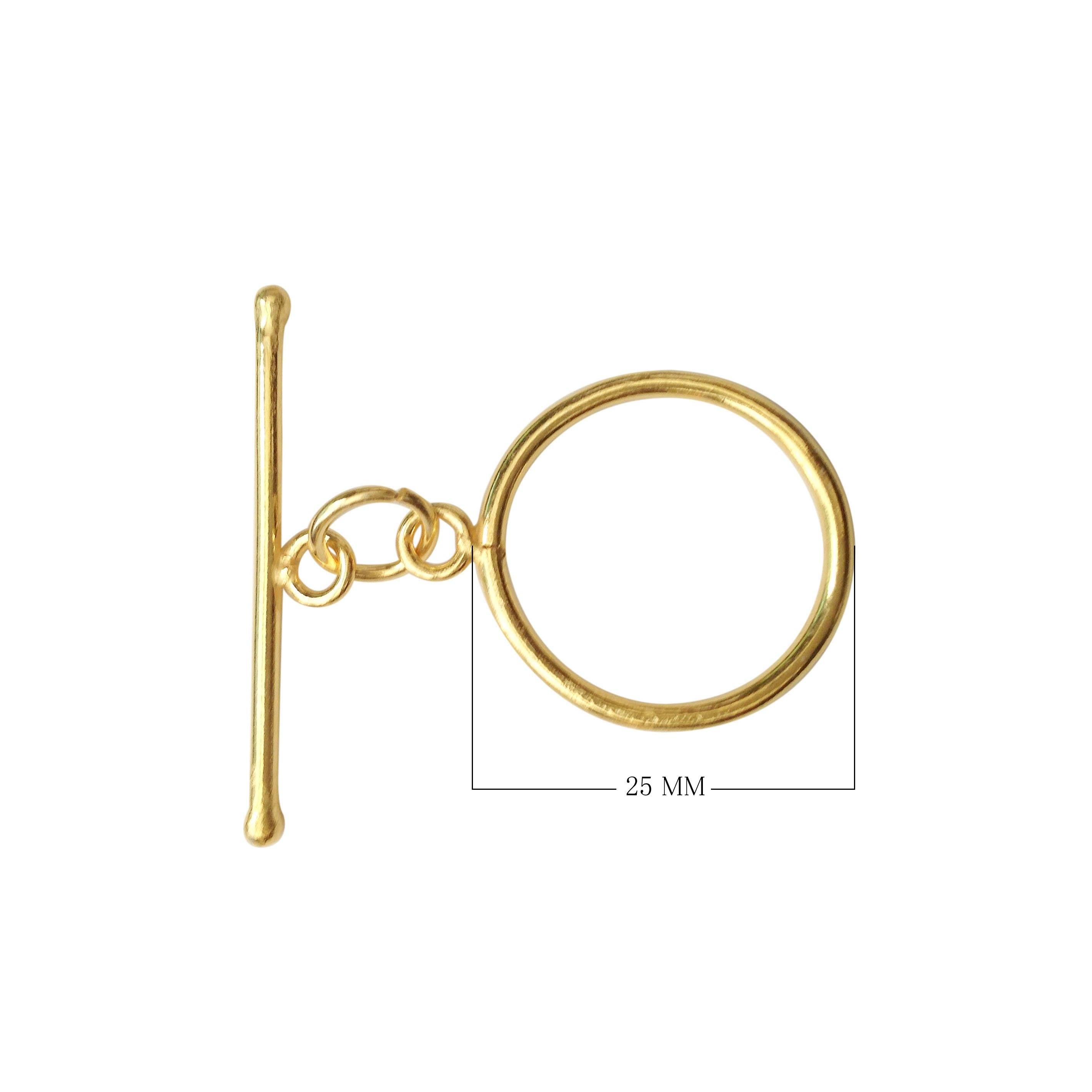 18K Gold Overlay Classic Round Toggle Clasp with polished golden finish, handcrafted in India
