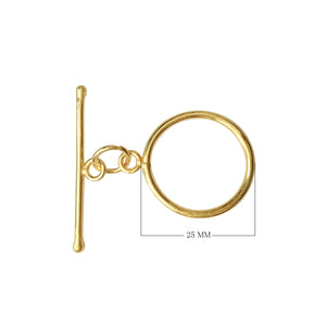 18K Gold Overlay Classic Round Toggle Clasp with polished golden finish, handcrafted in India