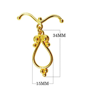 18K Gold Overlay Ornate Teardrop Toggle Clasp with decorative bar, handcrafted in India