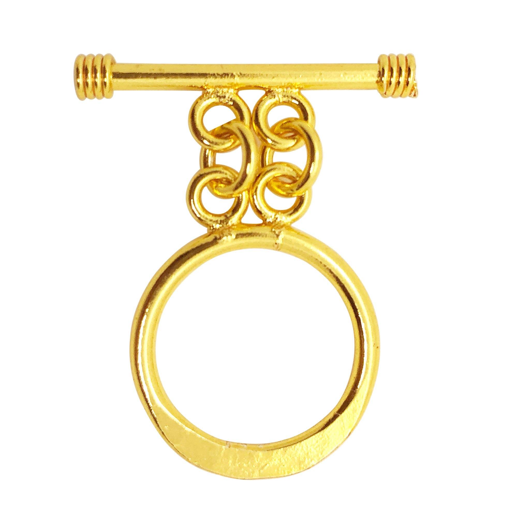 18K Gold Overlay Double-Chain Round Toggle Clasp with polished golden finish, handcrafted in India