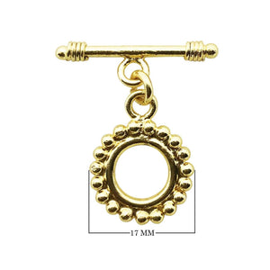 18K Gold Overlay Beaded Round Toggle Clasp with polished golden finish, handcrafted in India