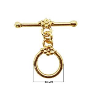 18K Gold Overlay Floral Beaded Toggle Clasp with polished golden finish, handcrafted in India