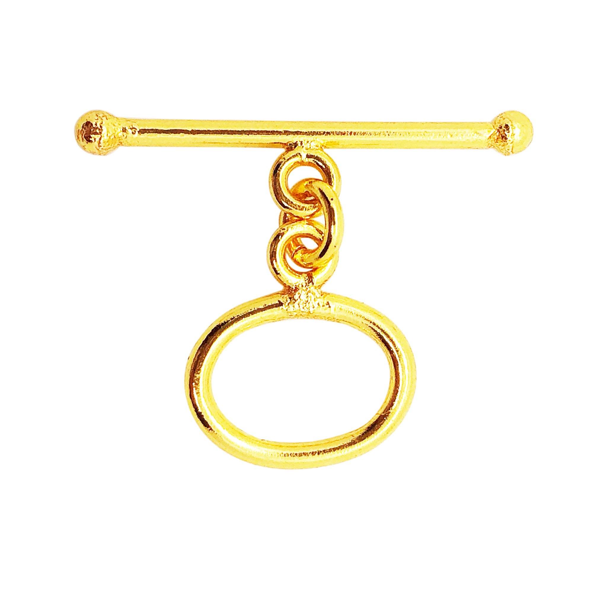 18K Gold Overlay Oval Toggle Clasp with polished golden finish, handcrafted in India