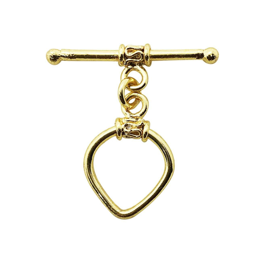 18K Gold Overlay Teardrop Toggle Clasp with polished finish, handcrafted in India