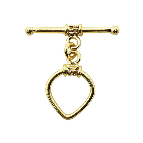 18K Gold Overlay Teardrop Toggle Clasp with polished finish, handcrafted in India
