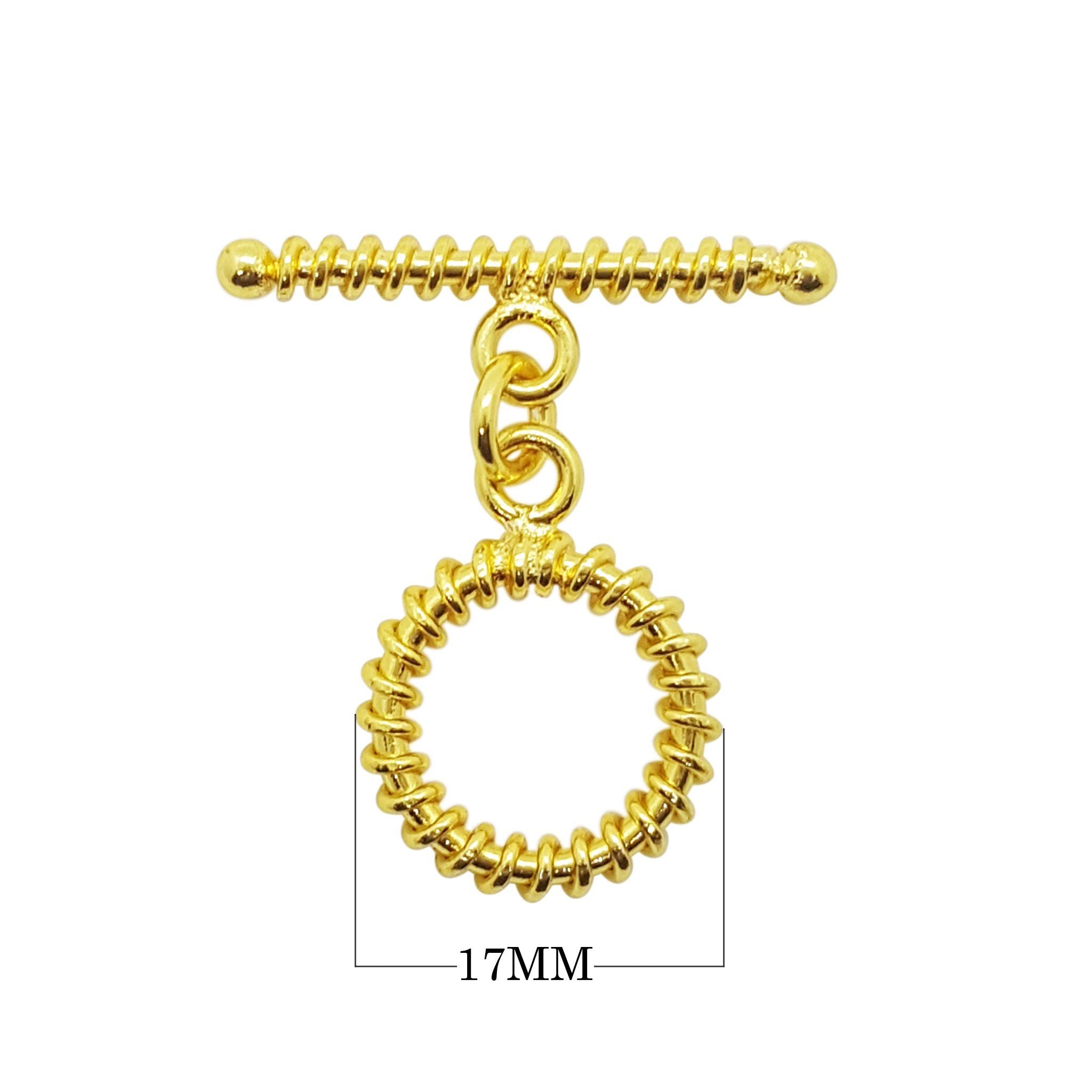18K Gold Overlay Spiral Edge Toggle Clasp handcrafted in India with polished golden finish