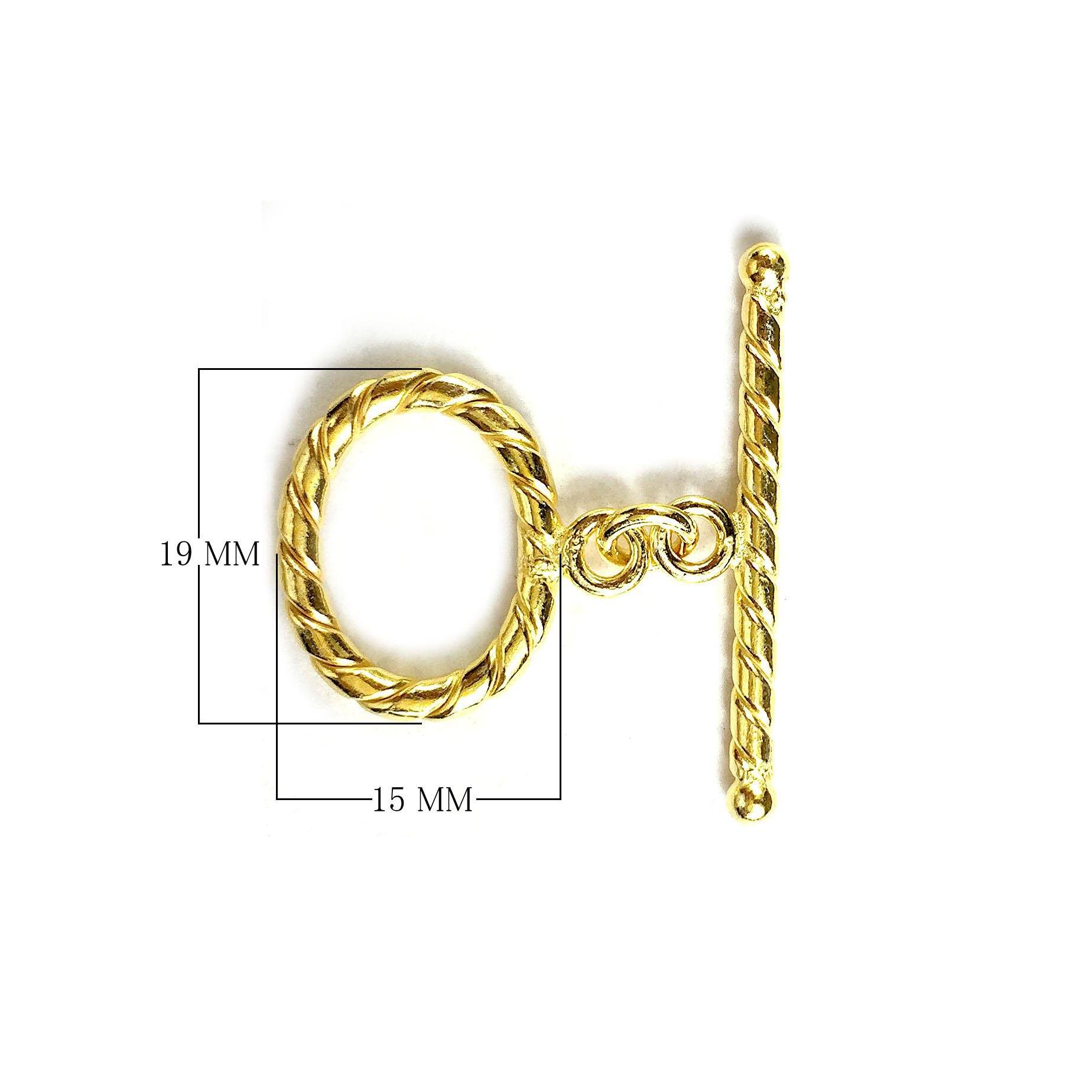 18K Gold Overlay Twisted Rope Toggle Clasp handcrafted in India with polished finish