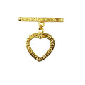 18K Gold Overlay Heart Toggle Clasp with engraved detailing handcrafted in India for wholesale jewelry