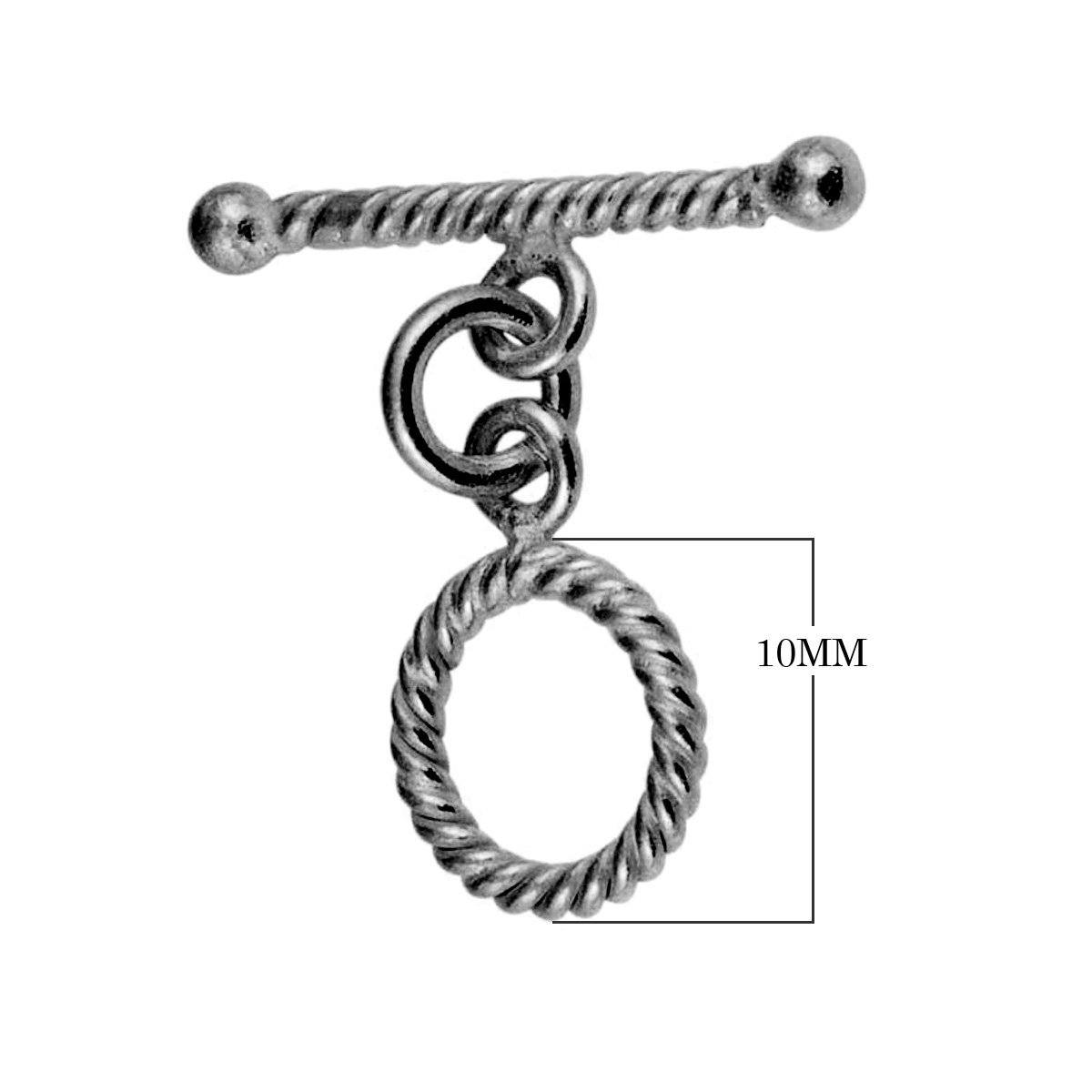 Black Rhodium Overlay Rope Design Toggle Clasp, handcrafted in India with polished and oxidized finish.