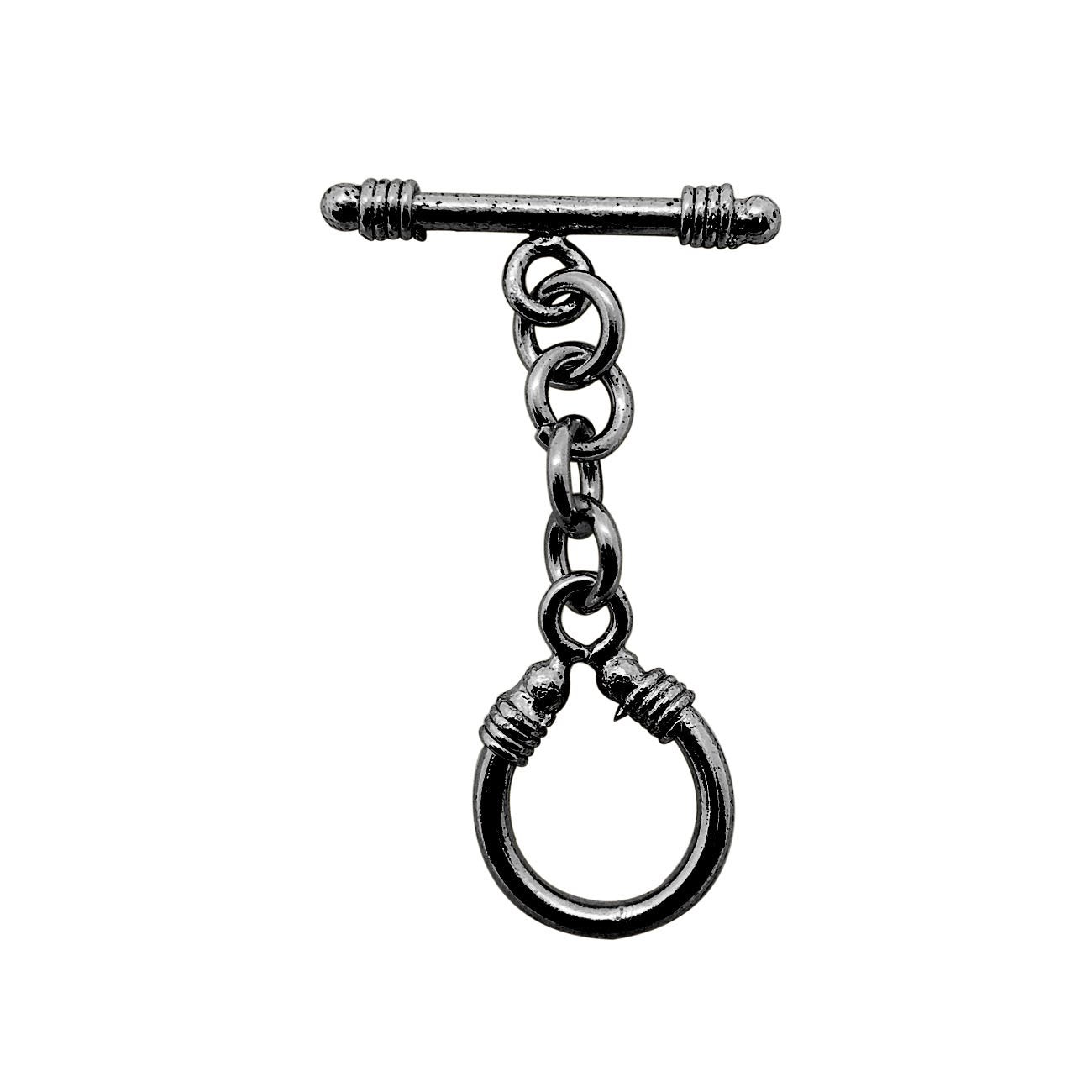 Black Rhodium Overlay Chain Link Toggle Clasp with polished loop, handcrafted in India.