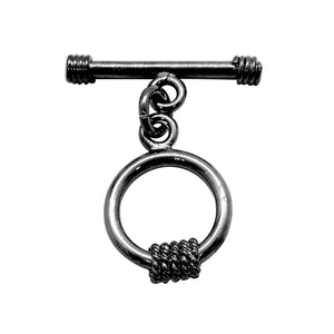 Black Rhodium Overlay circular toggle clasp with wrapped detail, handcrafted in India for wholesale jewelry designs.