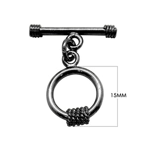 Black Rhodium Overlay circular toggle clasp with wrapped detail, handcrafted in India for wholesale jewelry designs.