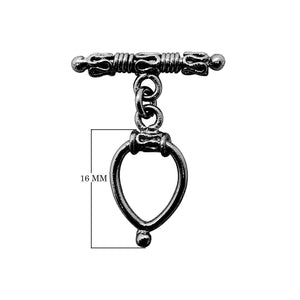 Black Rhodium Overlay teardrop toggle clasp with decorative bar, handcrafted in India for wholesale jewelry designs.