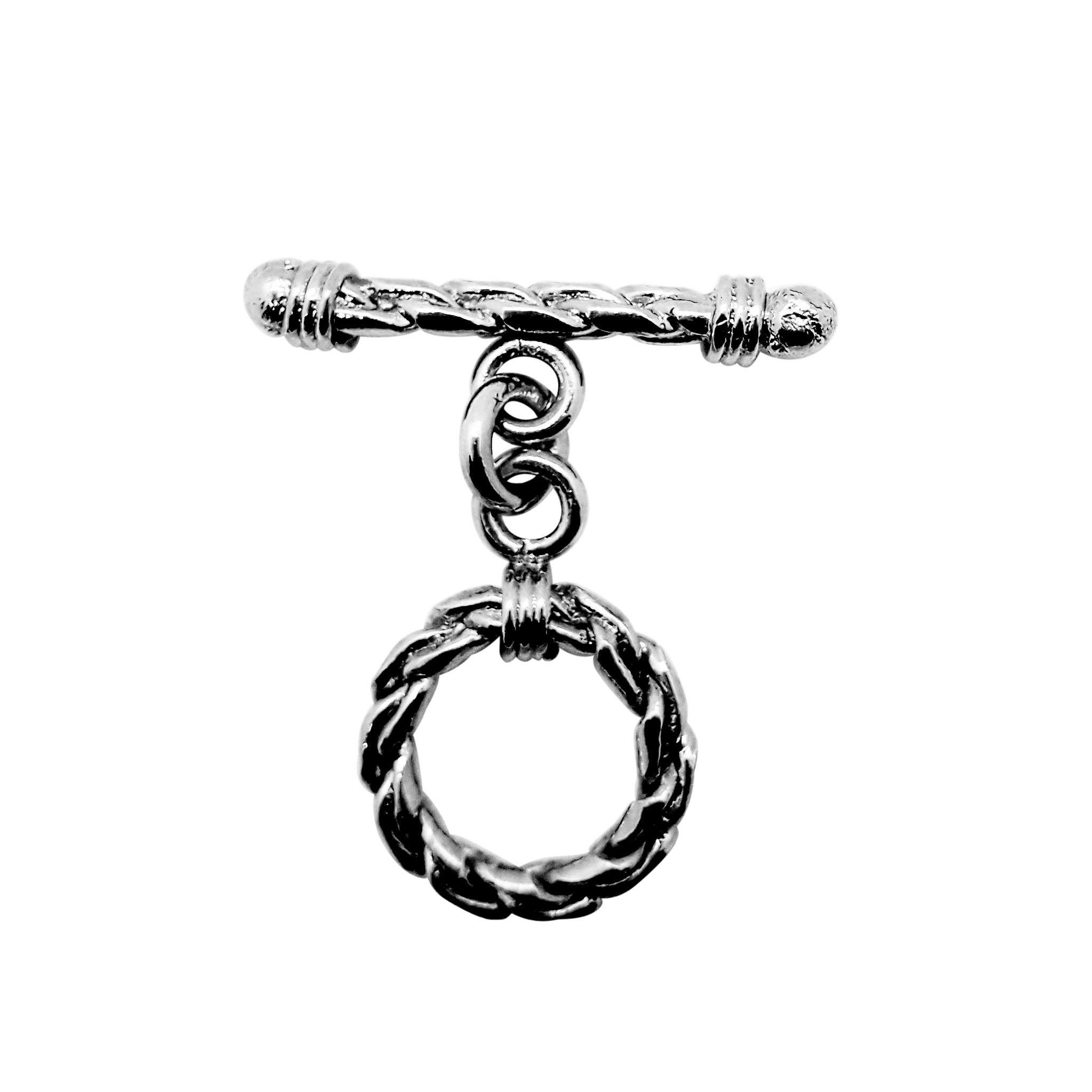 Black Rhodium Overlay braided toggle clasp with textured bar, handcrafted in India for wholesale jewelry findings.
