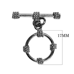 Black Rhodium Overlay toggle clasp with textured circular ring, handcrafted in India for wholesale jewelry making.