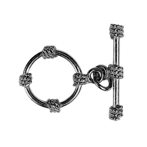 Black Rhodium Overlay toggle clasp with textured circular ring, handcrafted in India for wholesale jewelry making.