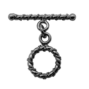 Black Rhodium Overlay twisted rope toggle clasp, handcrafted in India for wholesale jewelry findings.