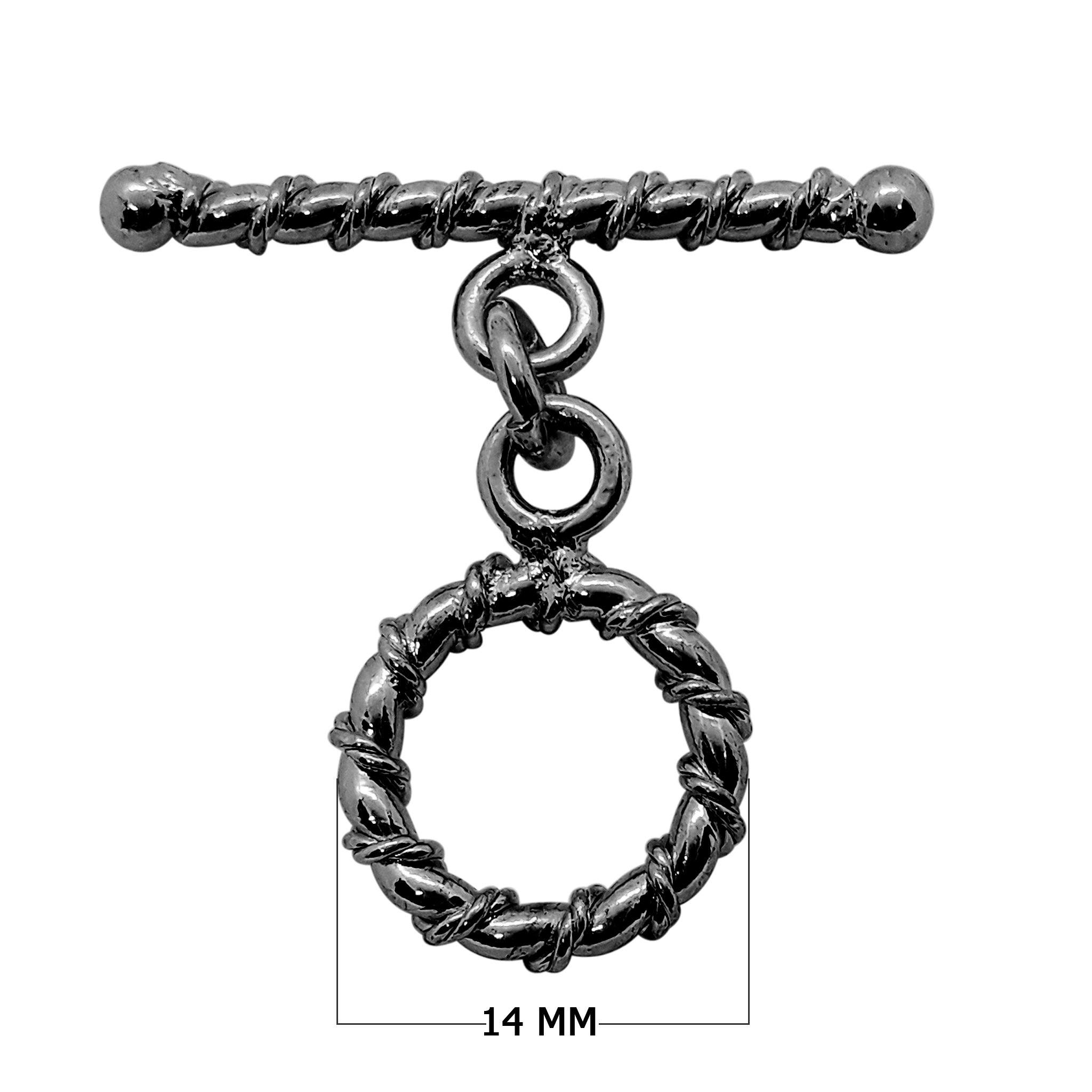 Black Rhodium Overlay twisted rope toggle clasp, handcrafted in India for wholesale jewelry findings.