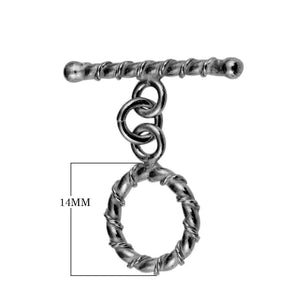 Black Rhodium Overlay rope twist toggle clasp, handcrafted in India for wholesale jewelry findings.