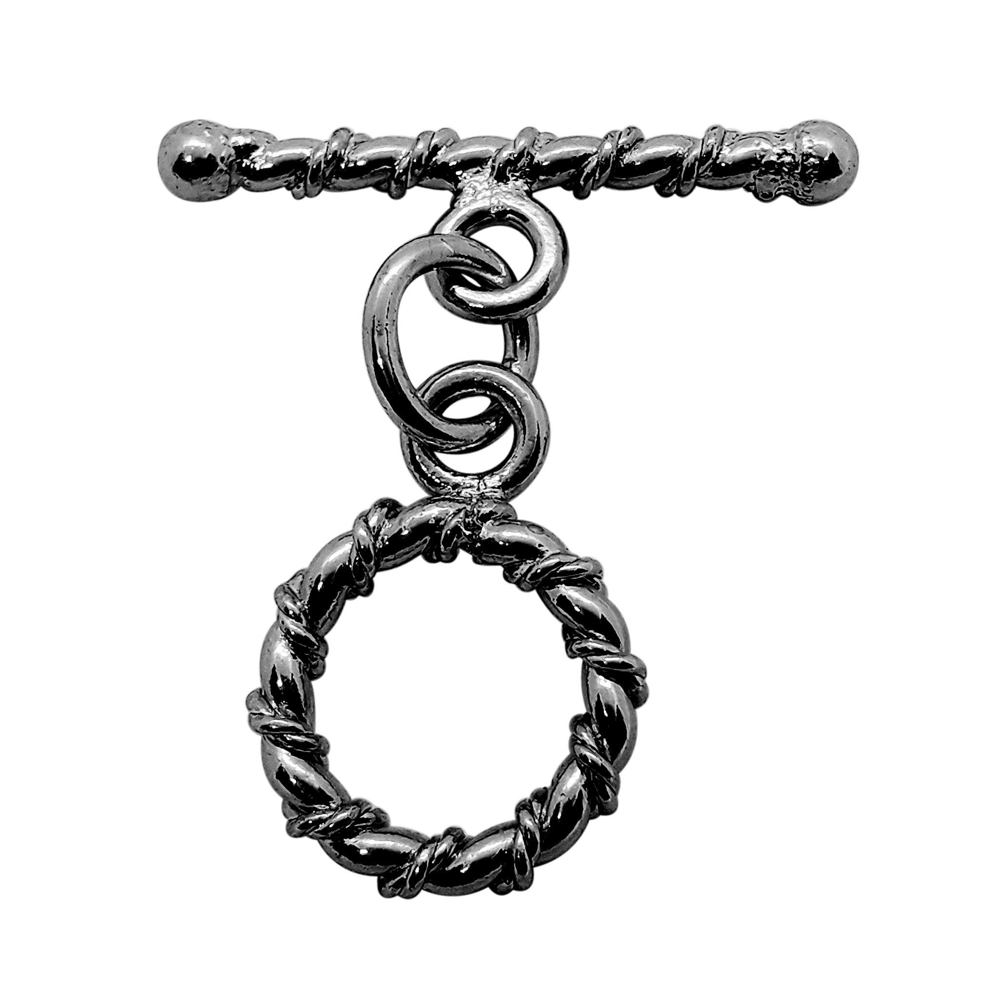 Black Rhodium Overlay rope twist toggle clasp, handcrafted in India for wholesale jewelry findings.