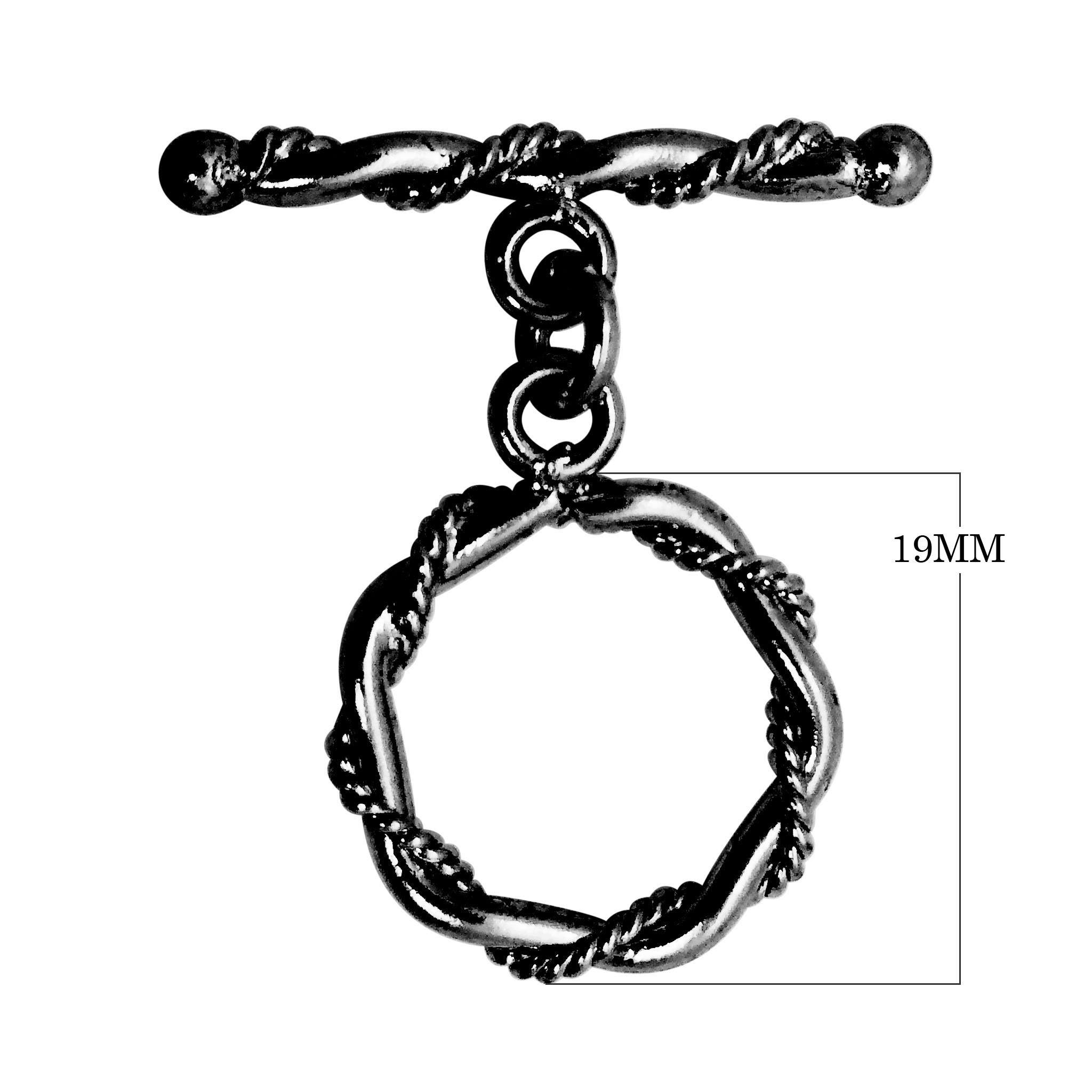 Black Rhodium Overlay interwoven circular toggle clasp with twisted bar, handcrafted in India for wholesale jewelry findings.