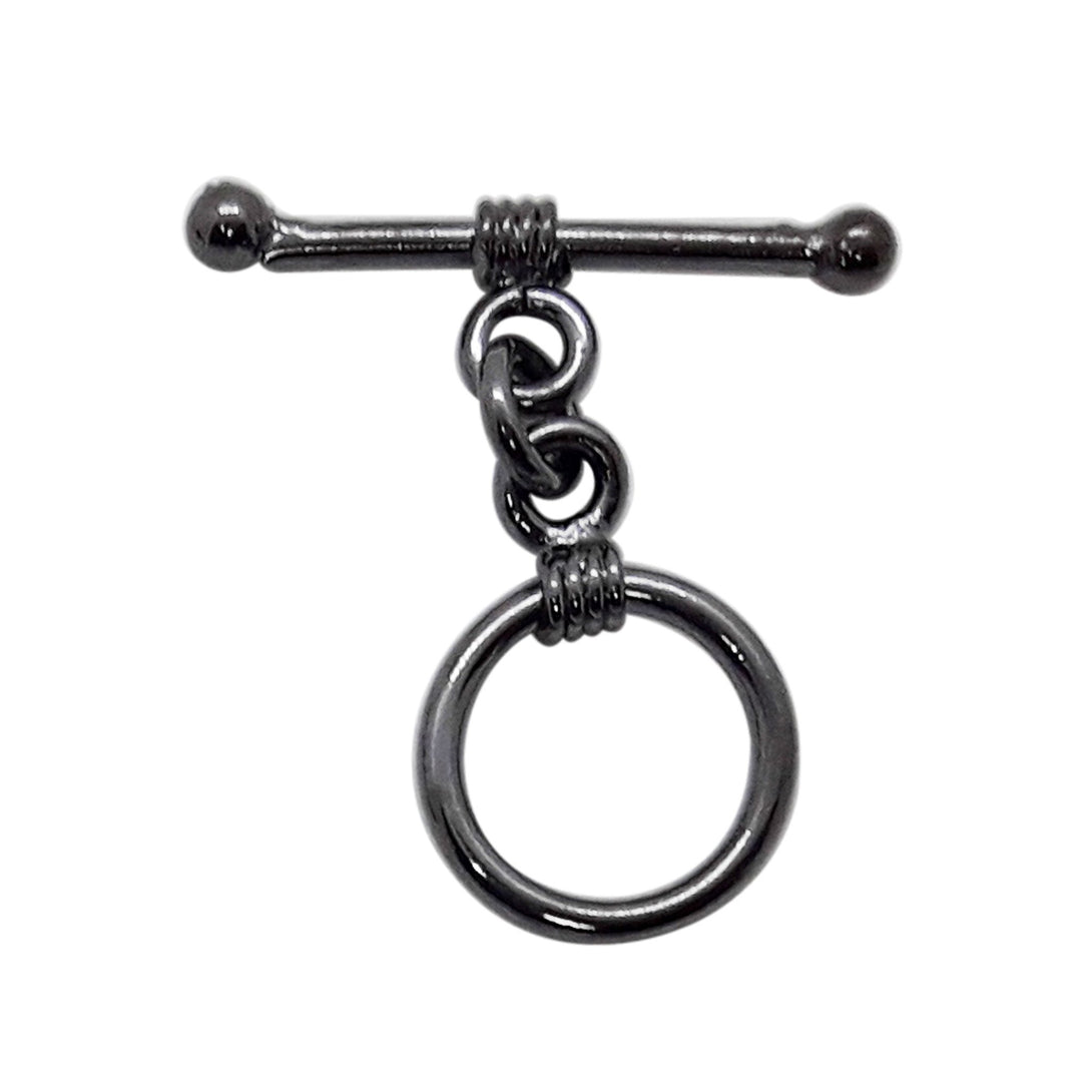 TR-120-13MM Black Rhodium Overlay Simple Plain Ring & Bar with Girded Wire Toggle Beads Bali Designs Inc 