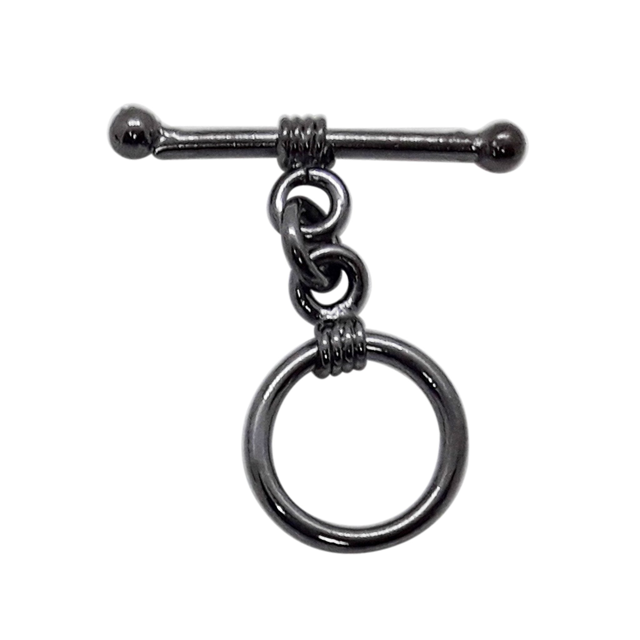 Black Rhodium Overlay wrapped circular toggle clasp, handcrafted in India for wholesale jewelry findings.