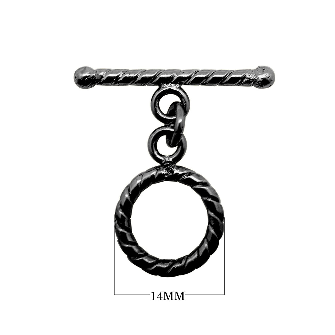 TR-121 Black Rhodium Overlay Twisted Designer Toggle 14MM Round Ring Beads Bali Designs Inc 