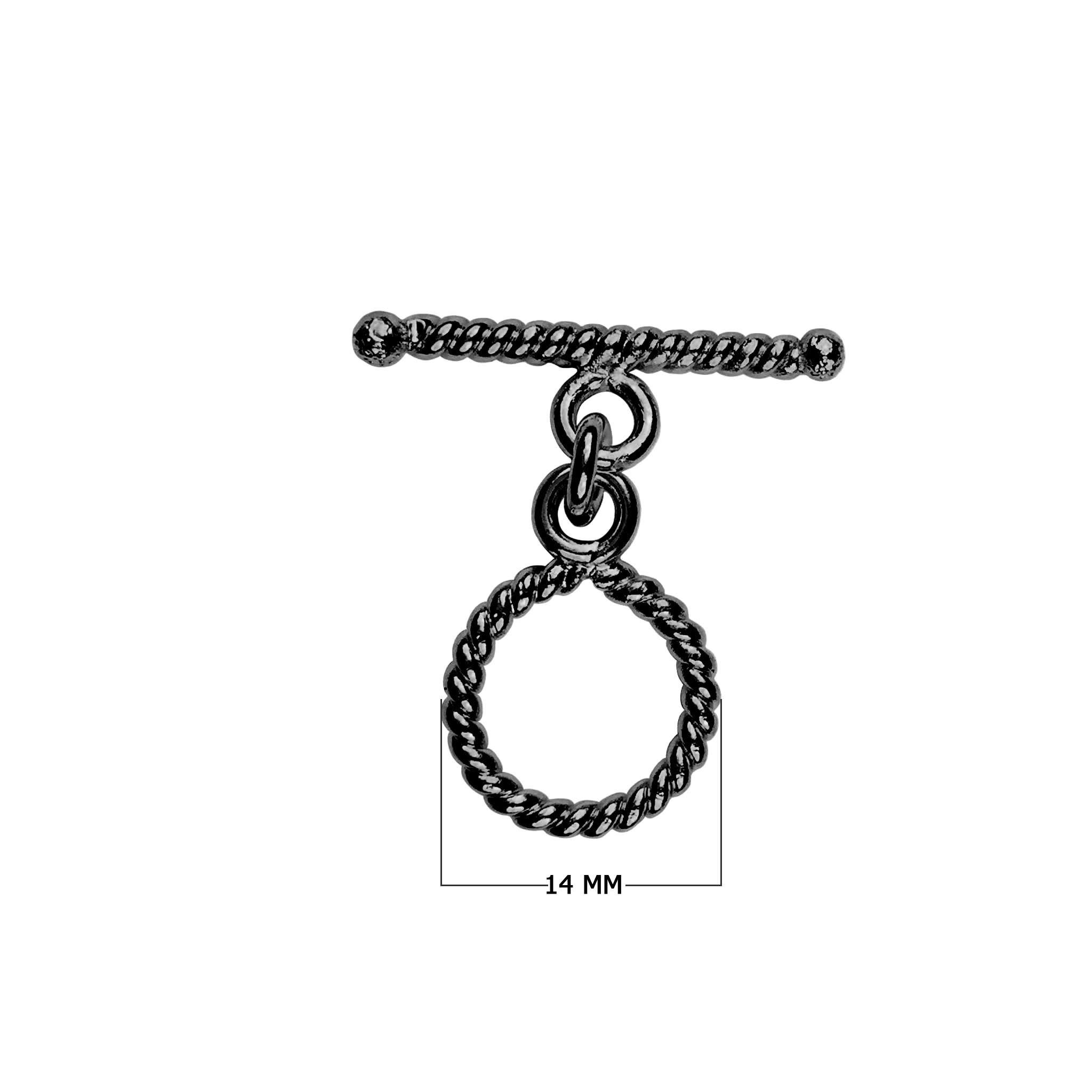 Black Rhodium Overlay rope twist toggle clasp, handcrafted in India for wholesale jewelry findings.