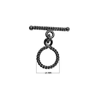 Black Rhodium Overlay rope twist toggle clasp, handcrafted in India for wholesale jewelry findings.