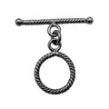 Black Rhodium Overlay toggle clasp with rope pattern circular ring, handcrafted in India for wholesale jewelry findings.