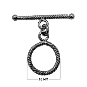 Black Rhodium Overlay toggle clasp with rope pattern circular ring, handcrafted in India for wholesale jewelry findings.