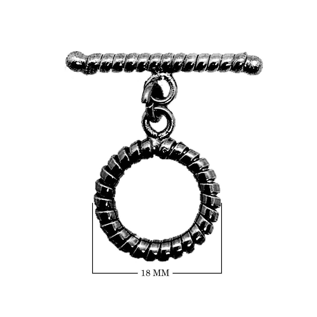 Black Rhodium Overlay textured circular toggle clasp with twisted bar, handcrafted in India for wholesale jewelry making.