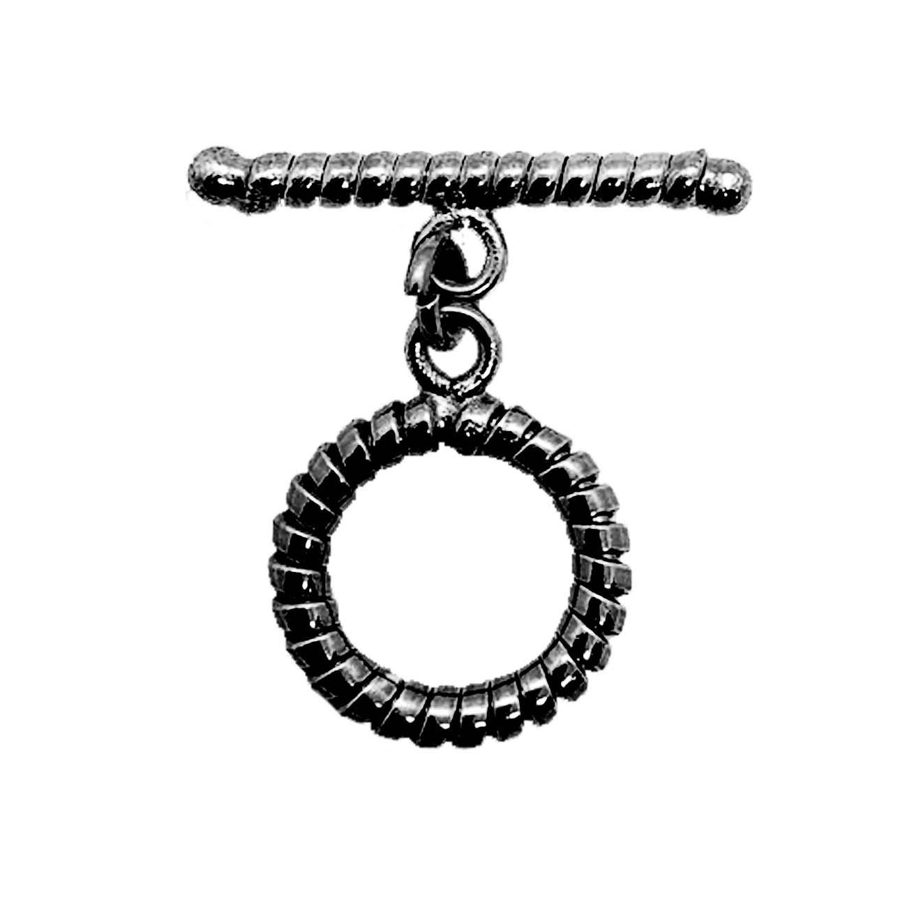 Black Rhodium Overlay textured circular toggle clasp with twisted bar, handcrafted in India for wholesale jewelry making.