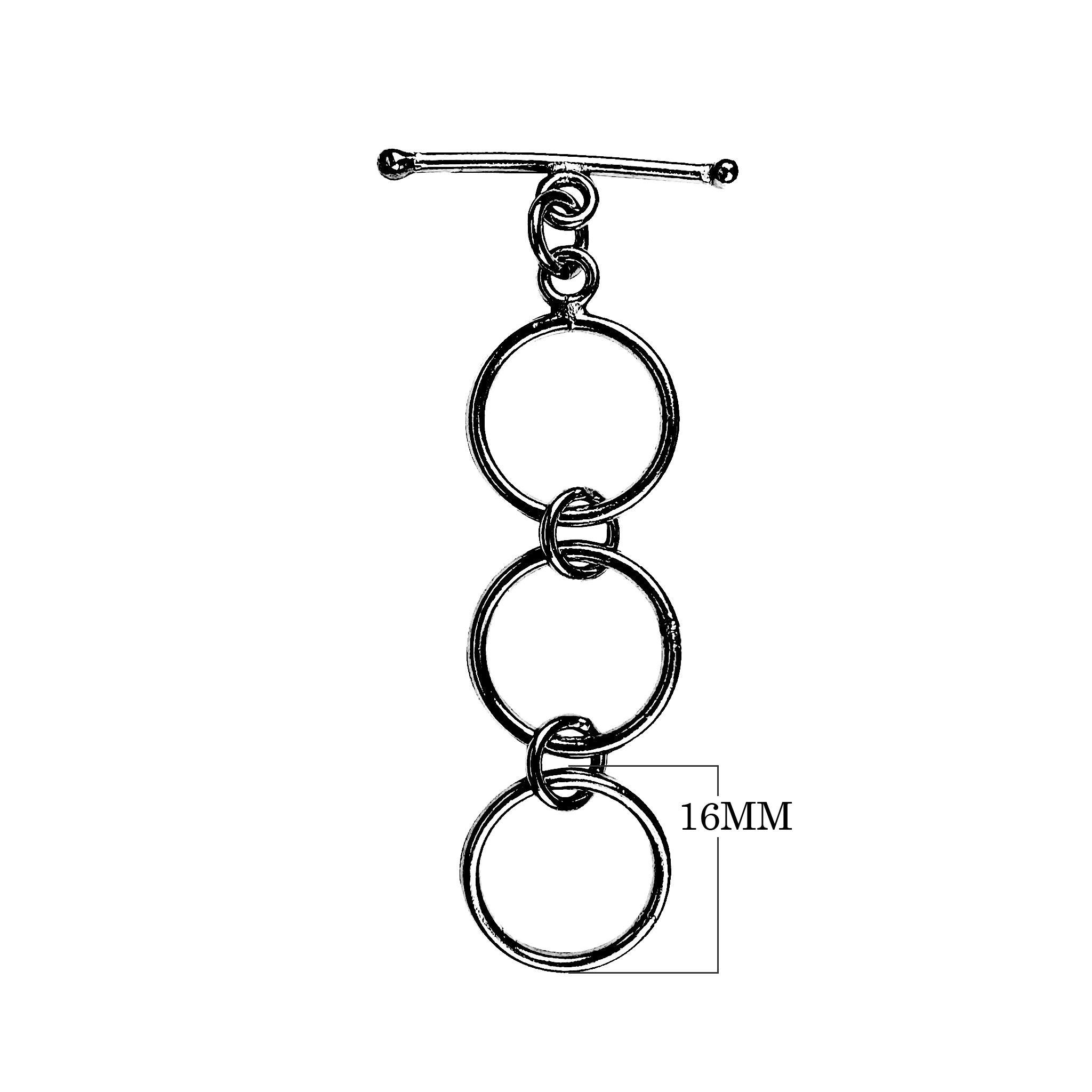 Black Rhodium Overlay toggle clasp with triple circular link design, handcrafted in India for wholesale jewelry findings.